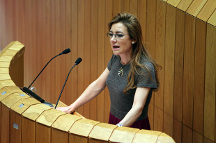 Marta Fernández Currás, na tribuna do Pazo do Hórreo / Conchi Paz